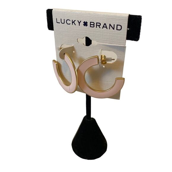 Lucky Brand Light Pink & Gold Enamel Medium Sized Hoops. - Picture 3 of 6